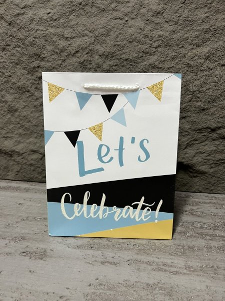 كيس هدايا عيد ميلاد ذهبي وابيض وازرق 